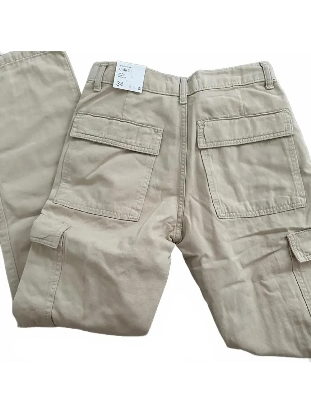 Mango Boyfriend Pocket Cargo Jeans Pants NWT Ecru Beige Size 2 US / 34 EUR